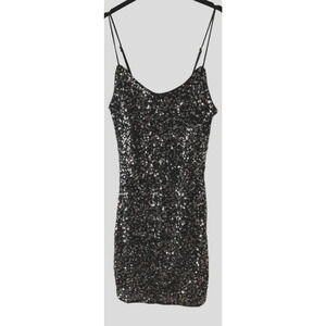 IRIS Women's Medium Black Silver Dress Adjustable Straps Sequin Spaghetti Strap